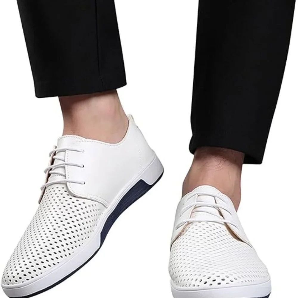 Santimon Men's US 7-10 White Casual Derby Shoes Breathable Non Slip‎ Sneakers